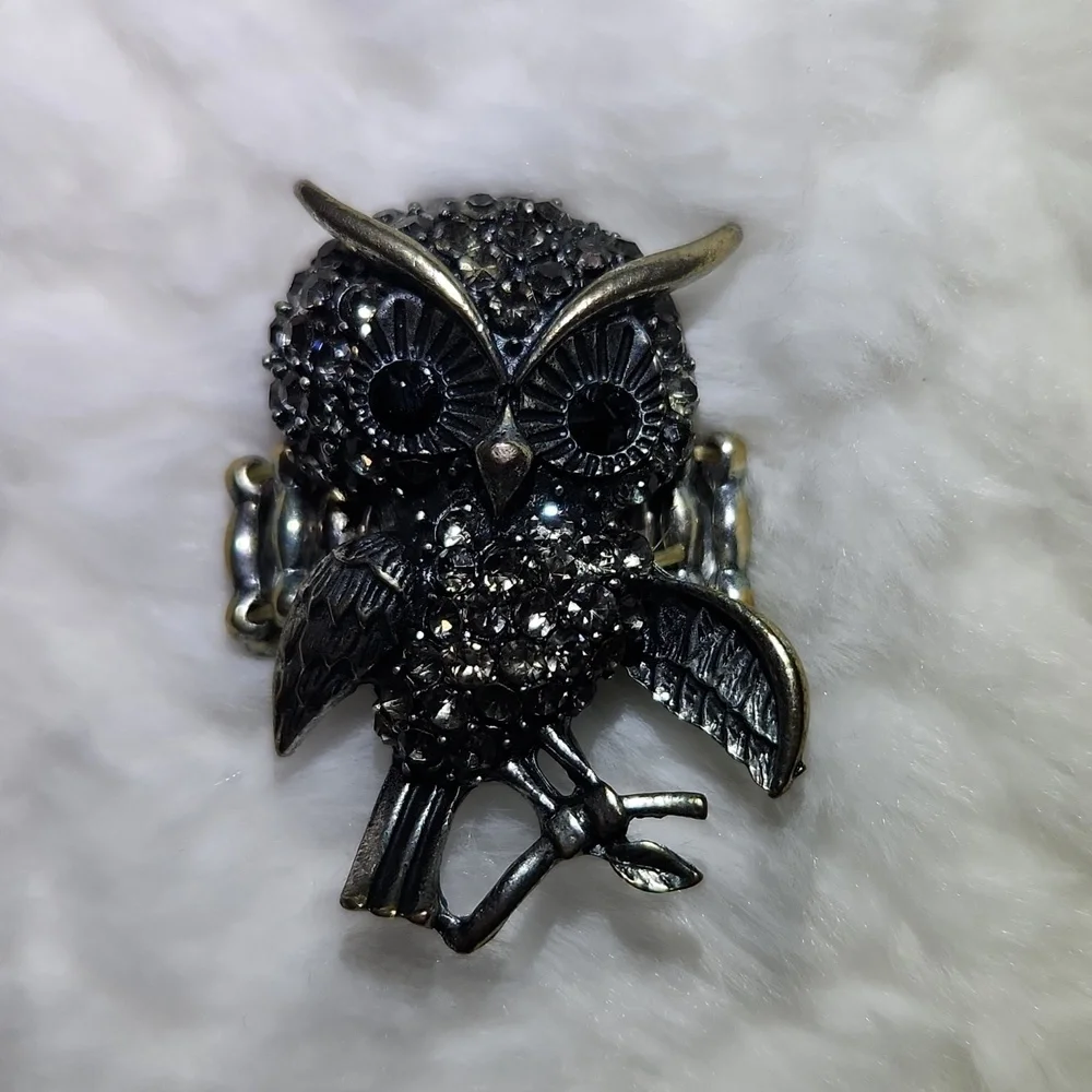 Crystal Owl Ring With Antique Finish- Nature Inspired Boho Art Jewelry Ring